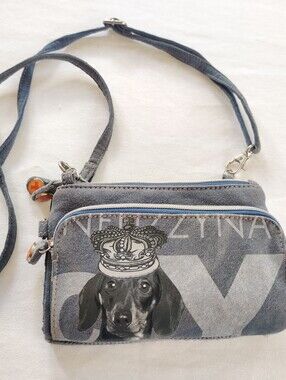 Fuzzy Nation Crossbody Dachshund wearing a Crown